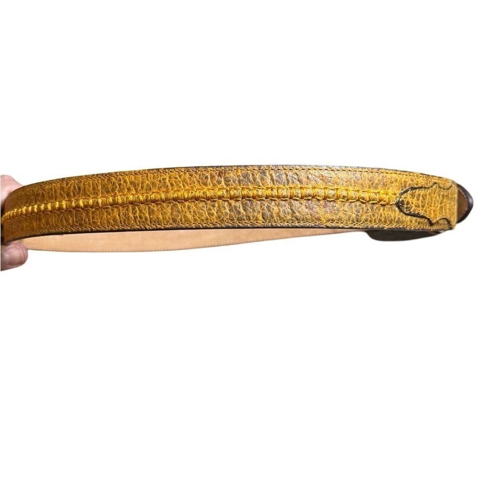 Messicano Leather Belt with Textured Buckle, Size 34, Tan, Like New Condition - Picture 5 of 10